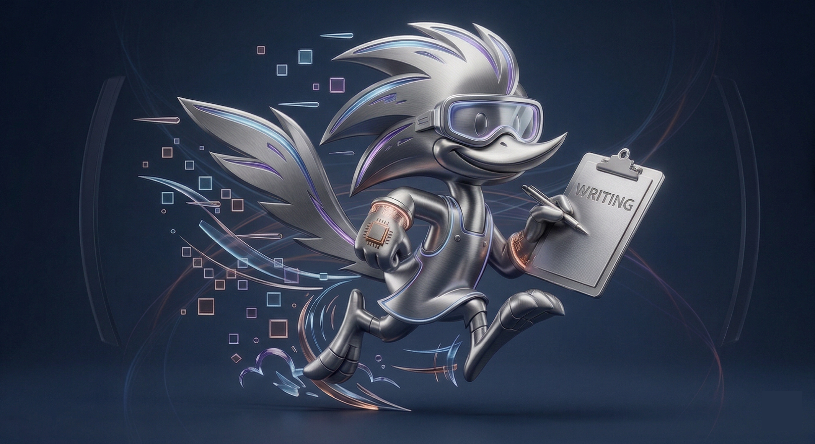 No-Slop Writing Skill mascot with clipboard